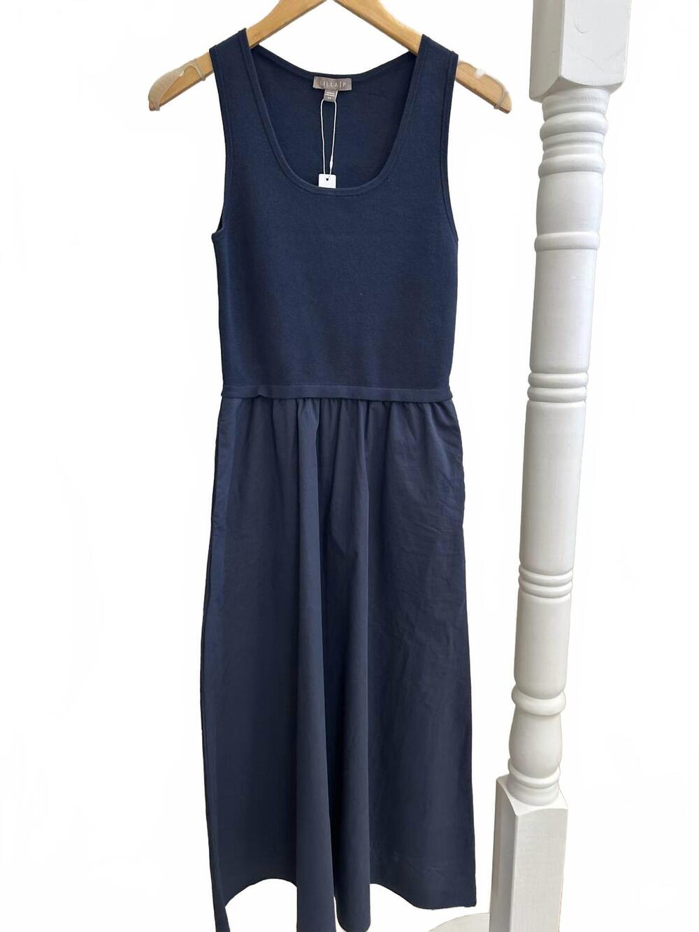 NEW LILLA P women's mixed media scoop dress in navy
